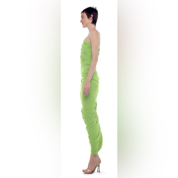 Norma Kamali Diana One Shoulder Ruched Gown Gemini Green XXS - Picture 6 of 12